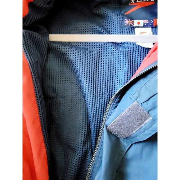Speedo M Mens Vintage 90's Windbreaker Long Jacket Logo Hood Collar Zip Pockets - Picture 13 of 13